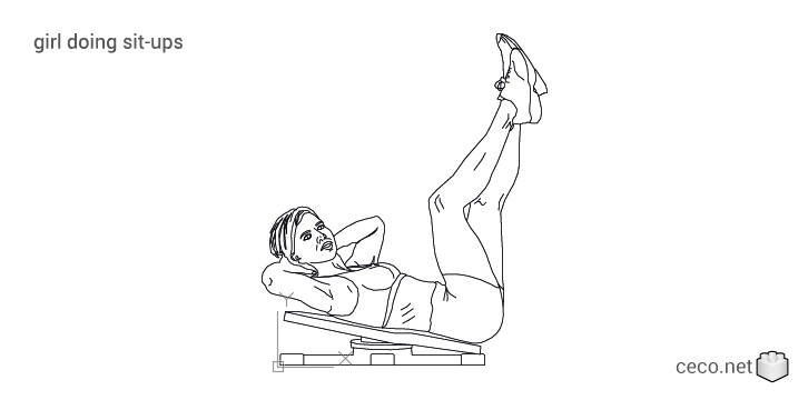 autocad drawing girl doing sit-ups at the gym in People, Fitness & Sports