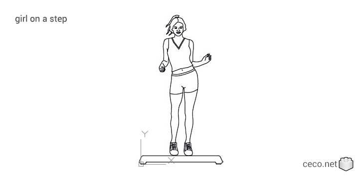 autocad drawing girl on a step doing aerobics in People, Fitness & Sports
