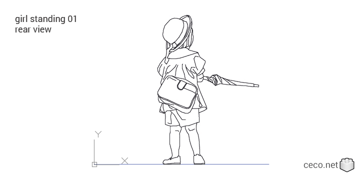 autocad drawing girl walking 01 rear view in People, Family & Groups