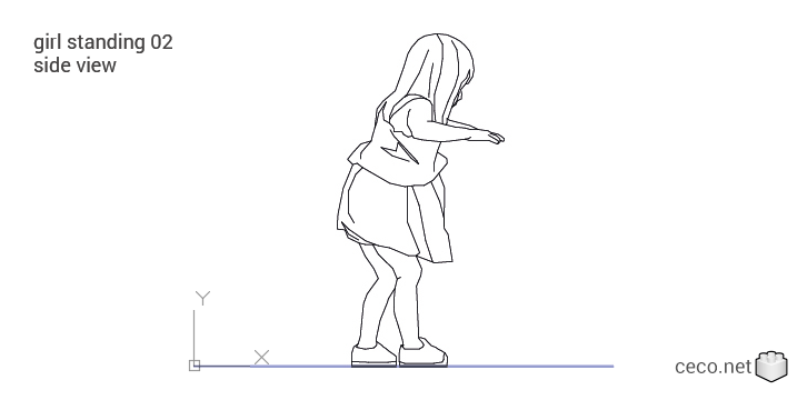 autocad drawing girl walking 01 side view in People, Family & Groups
