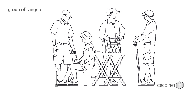 autocad drawing group of four male rangers scout or explorer in People, Family & Groups
