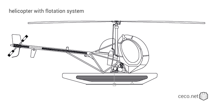 autocad drawing helicopter with flotation system side view in Vehicles, Aircrafts
