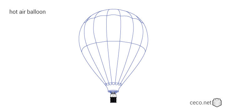 autocad drawing hot air balloon with wicker basket and gas burners in Vehicles, Aircrafts