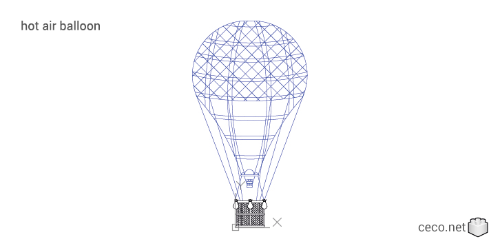 autocad drawing hot air balloon with wicker basket in Vehicles, Aircrafts