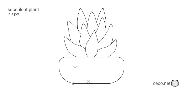 autocad drawing indoor succulent plant in a circular ceramic pot in Garden & Landscaping, Plants Bushes