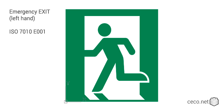 autocad drawing ISO 7010-E001 Emergency EXIT (left hand) in Symbols Signs Signals, ISO standards
