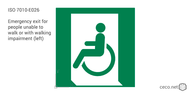 autocad drawing ISO 7010-E026 Emergency exit for people unable to walk (left) in Symbols Signs Signals, ISO standards