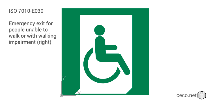 autocad drawing ISO 7010-E030 Emergency exit for people unable to walk (right) in Symbols Signs Signals, ISO standards autocad drawing ISO 7010-E030 Emergency exit for people unable to walk (right) in Symbols Signs Signals, ISO standards