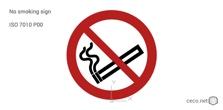 autocad drawing ISO 7010-P002 No smoking sign in Symbols Signs Signals, ISO standards