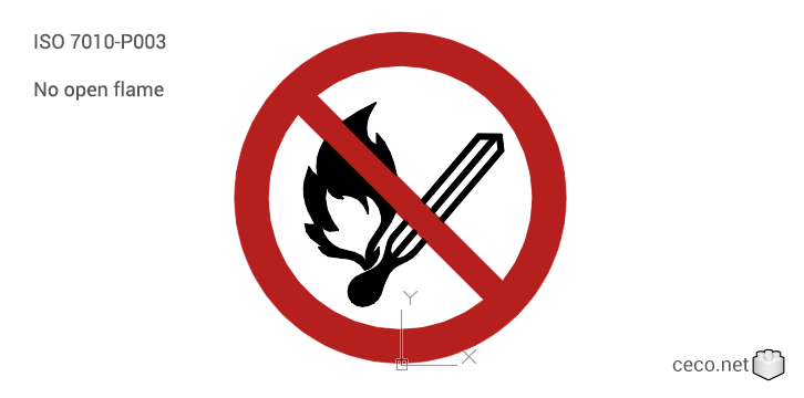 autocad drawing ISO 7010-P003 No open flame No Fires in Symbols Signs Signals, ISO standards
