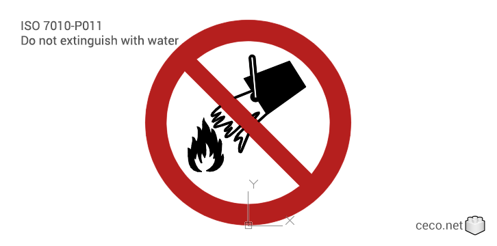 autocad drawing ISO 7010-P011 Do not extinguish with water in Symbols Signs Signals