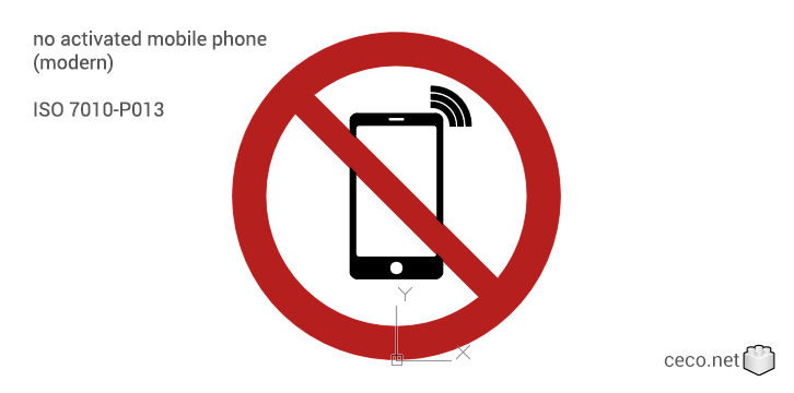 autocad drawing ISO 7010-P013 No activated mobile phone modern in Symbols Signs Signals, ISO standards