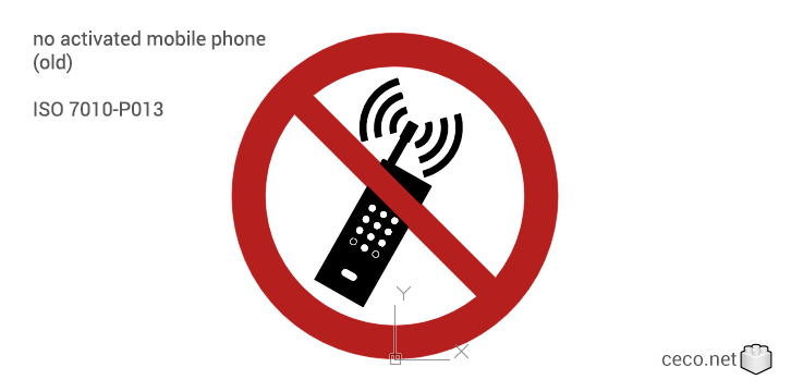 autocad drawing ISO 7010-P013 No activated mobile phone old in Symbols Signs Signals, ISO standards