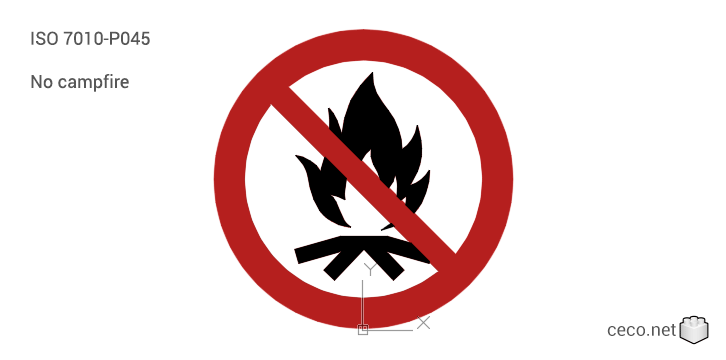 autocad drawing ISO 7010-P045 No campfire in Symbols Signs Signals, ISO standards
