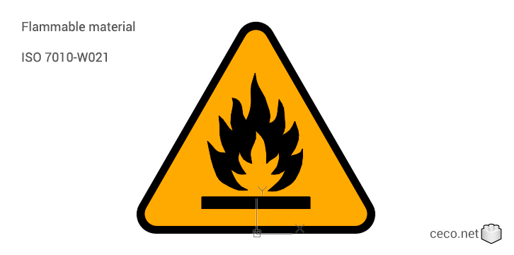 autocad drawing ISO 7010-W021 Warning Flammable material sign 02 in Symbols Signs Signals