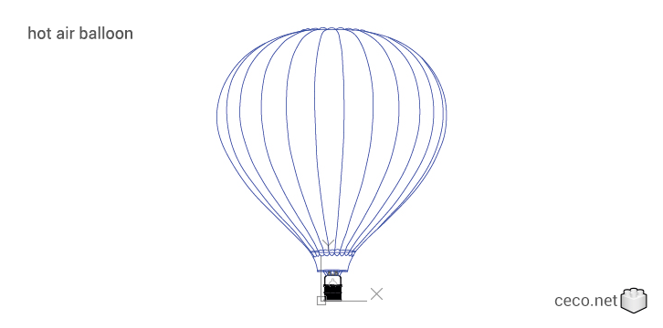 autocad drawing large hot air balloon with wicker basket in Vehicles, Aircrafts