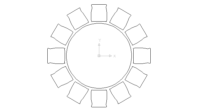 autocad drawing large round dining table twelve chairs in Furniture