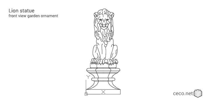 autocad drawing Lion statue front view garden ornament in Decorative elements