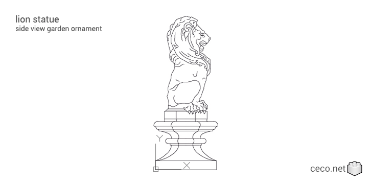 autocad drawing Lion statue side view garden ornament in Decorative elements
