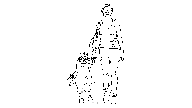 autocad drawing little boy walking with his young mother in People, Family & Groups