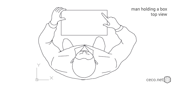 autocad drawing man holding a box top view in People, Men