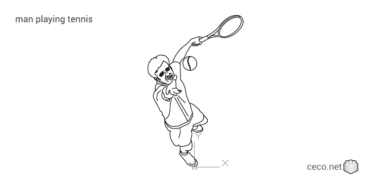 autocad drawing man playing tennis top view in People, Fitness & Sports