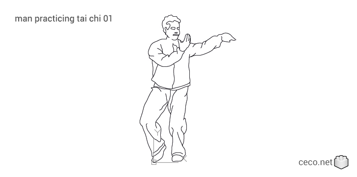 autocad drawing man practicing tai chi chuan 01 in People, Fitness & Sports