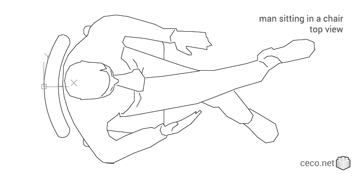 autocad drawing man sitting in a chair plan view in People, Men