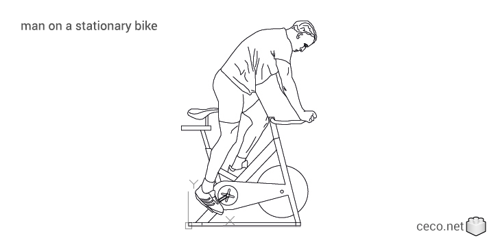 autocad drawing man on a stationary bike doing spinning in People, Fitness & Sports