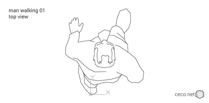 autocad drawing man walking 01 top view in People, Men