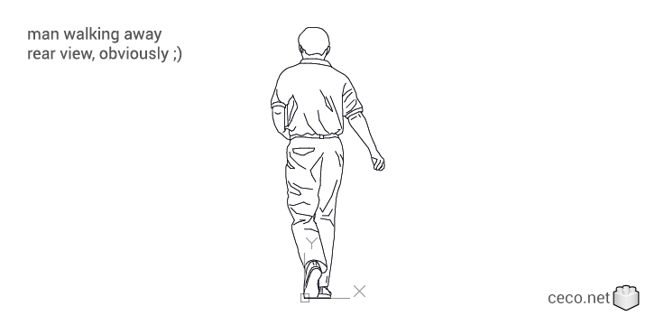autocad drawing man walking away rear view in People, Men