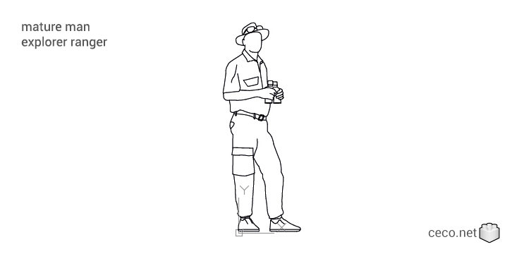 autocad drawing mature man explorer ranger scout side view in People, Men