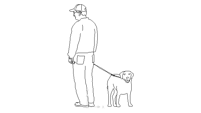 autocad drawing Mature man walking his dog in People, Family & Groups