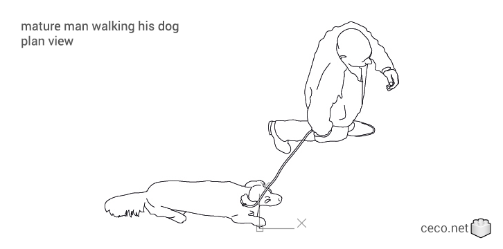 autocad drawing mature man walking his dog top view in People, Family & Groups autocad drawing mature man walking his dog top view in People, Family & Groups