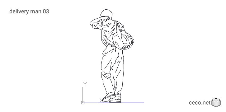 autocad drawing messenger delivery man or postman 03 rear view in People, Men