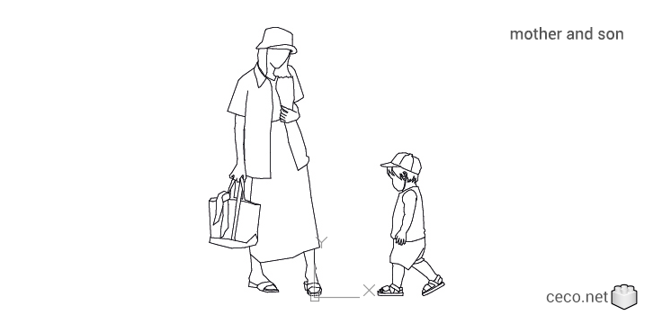 autocad drawing mother and son in People, Family & Groups