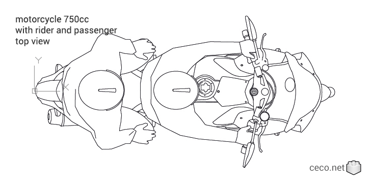 autocad drawing motorcycle 750cc with rider and passenger top view in Vehicles, Bikes & Motorcycles