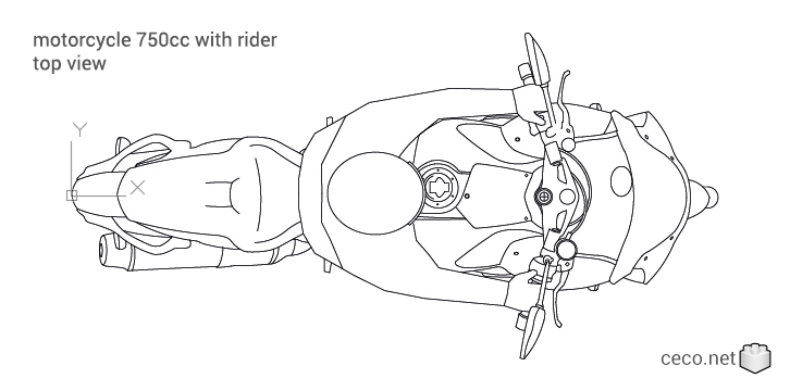 autocad drawing motorcycle 750cc with rider top view in Vehicles, Bikes & Motorcycles