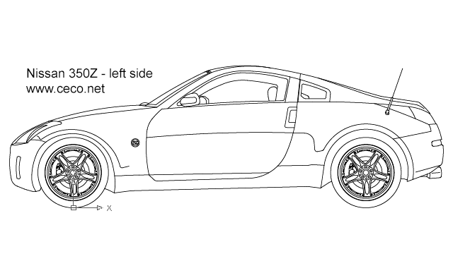 autocad drawing Nissan 350Z sports car - left side in Vehicles, Cars