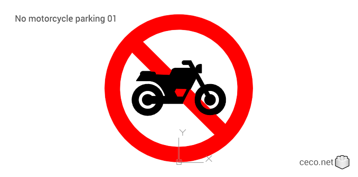 autocad drawing No motorcycle parking warning sign 01 in Symbols Signs Signals, ISO standards