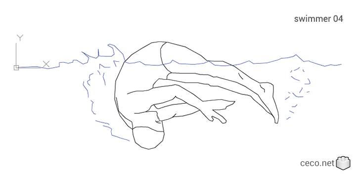 autocad drawing Olympic swimmer in mid-flip turn in People, Fitness & Sports