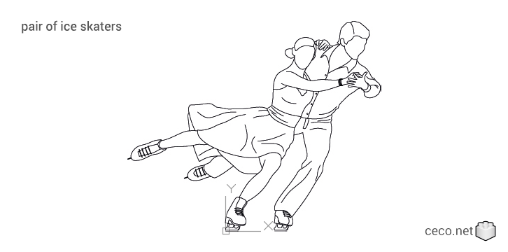 autocad drawing pair of ice skaters 01 side view in People, Fitness & Sports