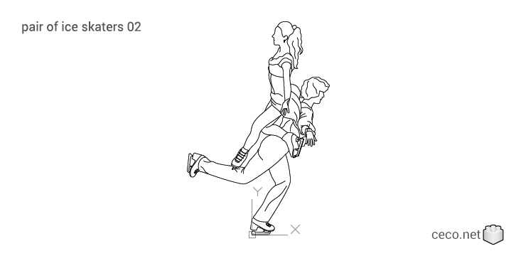 autocad drawing pair of ice skaters 02 side view in People, Fitness & Sports