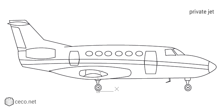autocad drawing Private jet side view in Vehicles, Aircrafts