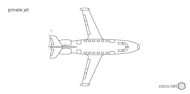 autocad drawing Private jet top view in Vehicles, Aircrafts