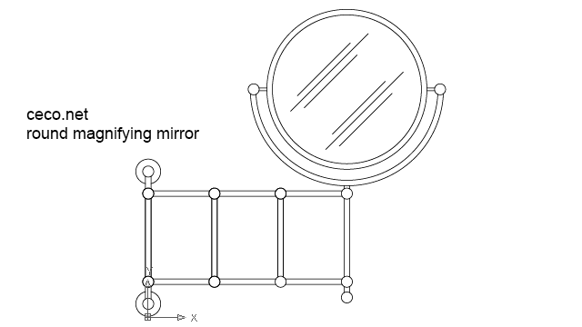 autocad drawing round magnifying mirror in kitchen & bathroom