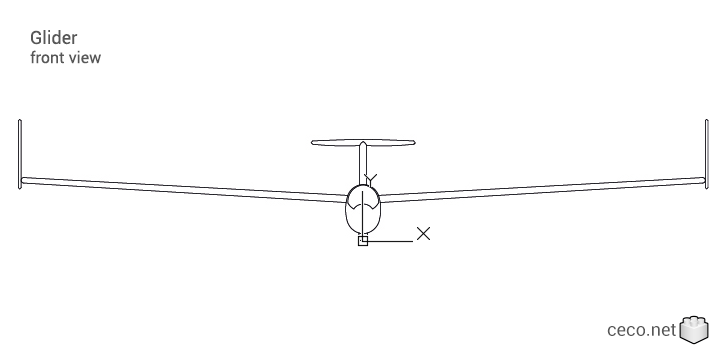 autocad drawing sailplane or glider fixed-wing aircraft front view in Vehicles, Aircrafts