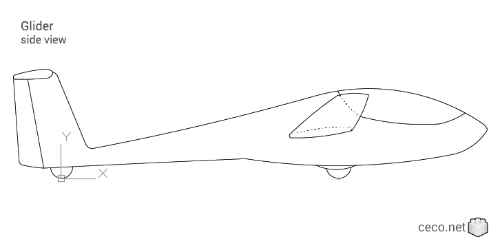 autocad drawing sailplane or glider fixed-wing aircraft side view in Vehicles, Aircrafts