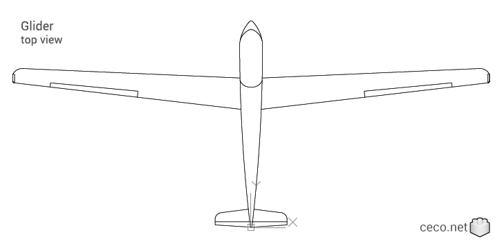 autocad drawing sailplane or glider fixed-wing aircraft top view in Vehicles, Aircrafts