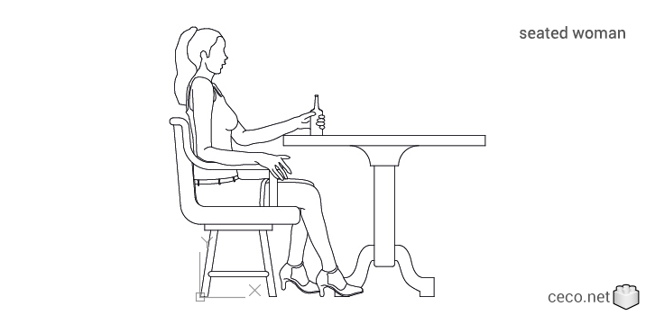 autocad drawing seated woman side view in People, Women